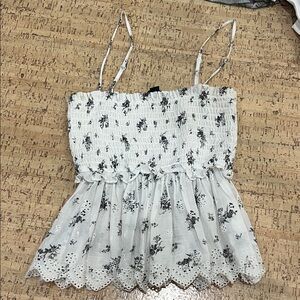 American Eagle White Floral Smocked Spaghetti Strap Top- removable straps